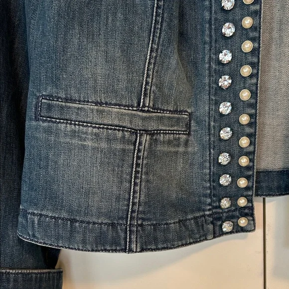 Chico's Platinum denim Studded Jean Jacket - Picture 4 of 10
